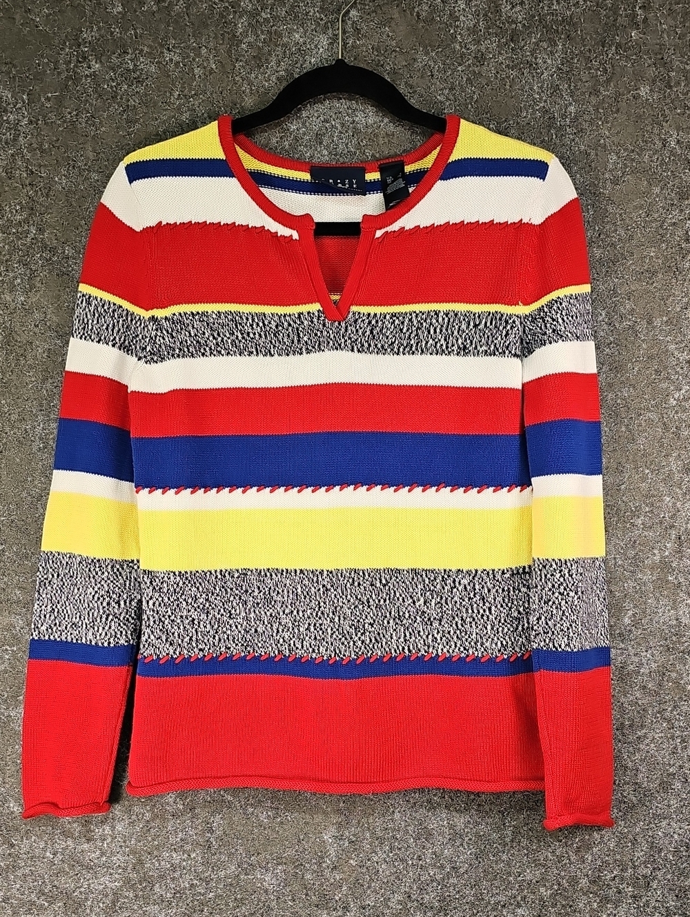 Crazy Horse Liz Claiborne, Striped Rolled Hem Sweater, Cotton, Multicolor, Small